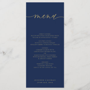Navy Gold Simple Modern Wedding Ceremony Dinner Menu