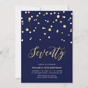 Navy & Gold Simple Seventy 70th Birthday Party Invitation