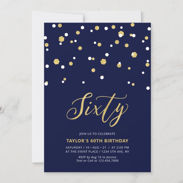 Navy & Gold Simple Sixty 60th Birthday Party Invitation (Front)