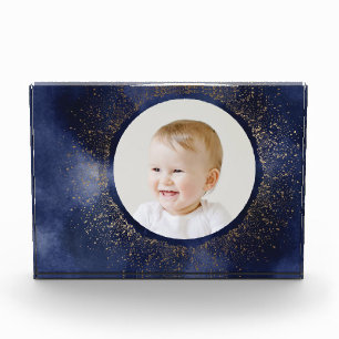 Navy Gold Snowflake Christmas Holiday Photo Block