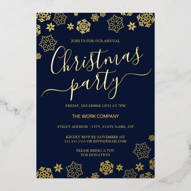 Navy Gold Snowflake Corporate Christmas Party  (Front)