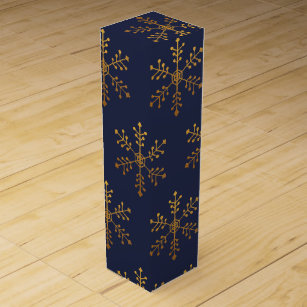 Navy & Gold Snowflake Wine Box