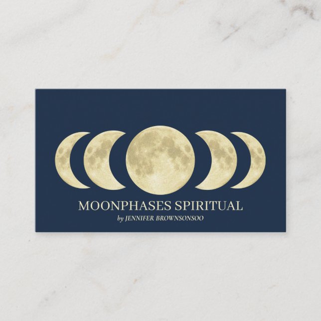 Navy Gold Spiritual Lunar Moon Business Card (Front)