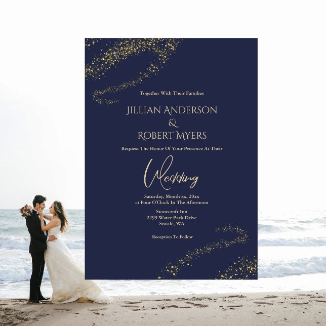 Navy, Gold Stardust Wedding Invitation (Creator Uploaded)