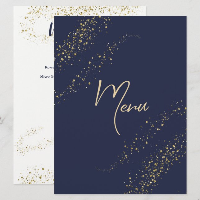 Navy & Gold Stardust Wedding Reception Menu (Front/Back)