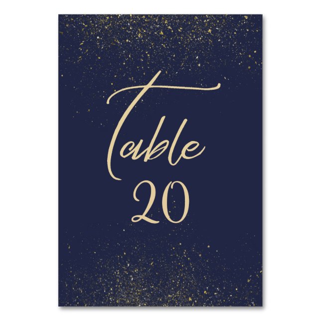 Navy, Gold Stardust Wedding Reception Table Number (Front)