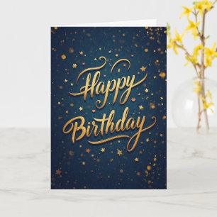 Navy Gold Stars Happy Birthday Card