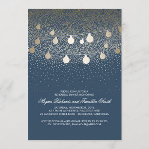 Navy Gold String Lights Vintage Rehearsal Dinner Invitation