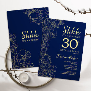 Navy Gold Surprise 30th Birthday Invitation