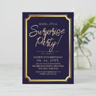 Navy Gold Surprise 50th Birthday Party Invitation