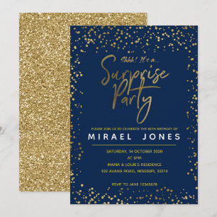 Navy & Gold Surprise Birthday Party Invitation car