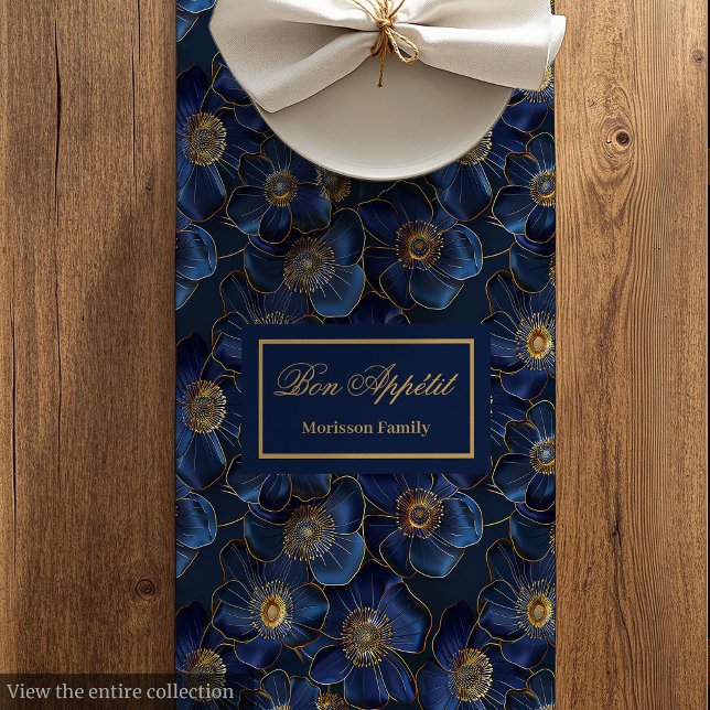 Navy Gold Table Runner Modern Floral Custom Name (Navy Gold Table Runner Modern Floral Custom Name Gift)