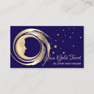 Navy Gold Tarot Reader Stars Moon Sun Celestial Business Card