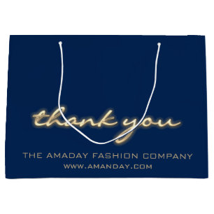 Navy Gold Thank Shopping Name Boutique Shop Large Gift Bag