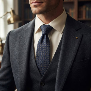 Navy Gold Trellis Medallion Tie