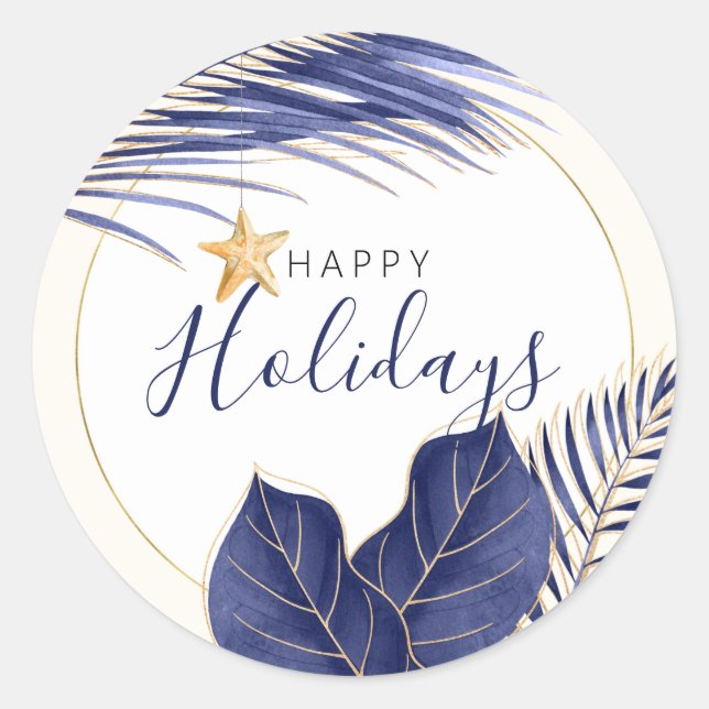 Navy & Gold Tropical Holiday Envelope Seals (Front)