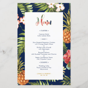 Navy & Gold Tropical Summer Wedding Menu Card