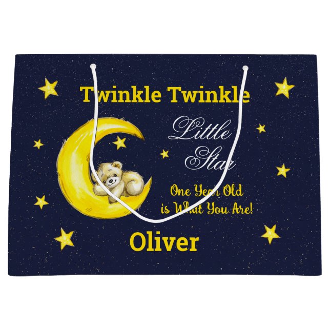 Navy Gold Twinkle Little Star  Large Gift Bag (Front)