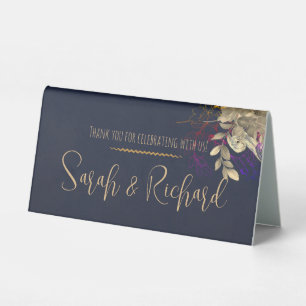 Navy & Gold Velvet Luxe Wedding Script Botanical
