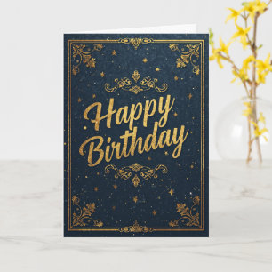 Navy Gold Vintage Happy Birthday Card