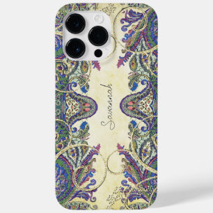Navy Gold Vintage Peacock Paisley  Case-Mate iPhone 14 Pro Max Case