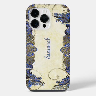 Navy Gold Vintage Peacock Paisley iPhone 4 Case
