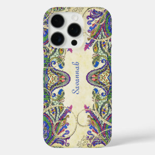 Navy Gold Vintage Peacock Paisley iPhone iPhone 16 Pro Case