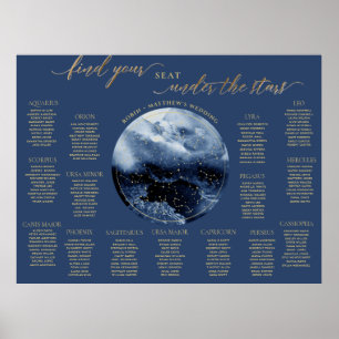 Navy, Gold Watercolor Table Seating Chart Sign