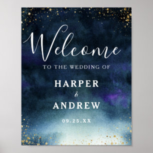 Navy Gold Wedding Welcome Sign