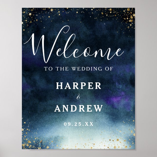 Navy Gold Wedding Welcome Sign (Front)