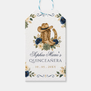 Navy Gold Western Horse Floral Charra Quinceañera Gift Tags