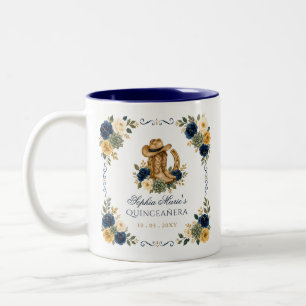 Navy Gold Western Horse Floral Charra Quinceañera Two-Tone Coffee Mug
