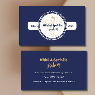 Navy & Gold Whisk Chef Catering Bakery Business Card