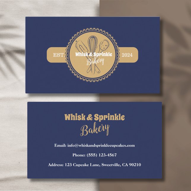 Navy & Gold Whisk Chef Catering Bakery  Business Card (Creator Uploaded)