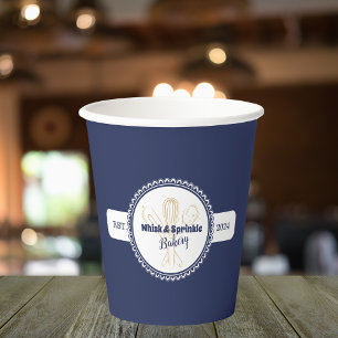 Navy & Gold Whisk Chef Catering Bakery Paper Cups