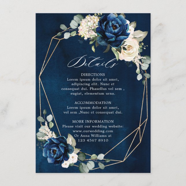 Navy Gold White Champagne Ivory Geometric Details  Enclosure Card (Front)