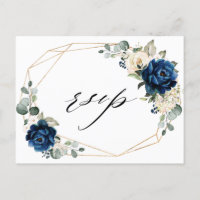 Navy Gold White Champagne Ivory Geometric RSVP