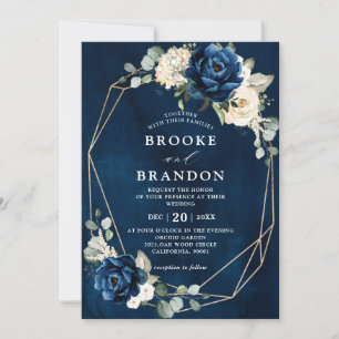 Navy Gold White Champagne Ivory Geometric Wedding  Invitation