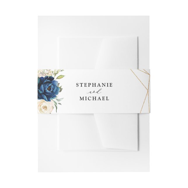 Navy Gold White Champagne Ivory Geometric Wedding Invitation Belly Band (Front Example)