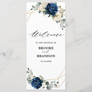 Navy Gold White Champagne Ivory Geometric Wedding Programme