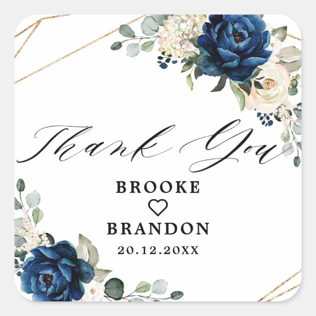 Navy Gold White Champagne Ivory Geometric Wedding Square Sticker (Front)