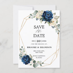 Navy Gold White Champagne Ivory Rose Save the Date