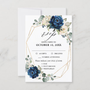 Navy Gold White Champagne Ivory Roses RSVP