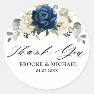 Navy Gold White Champagne Ivory Thank you Classic Round Sticker