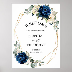Navy Gold White Champagne Ivory  Wedding Welcome Poster