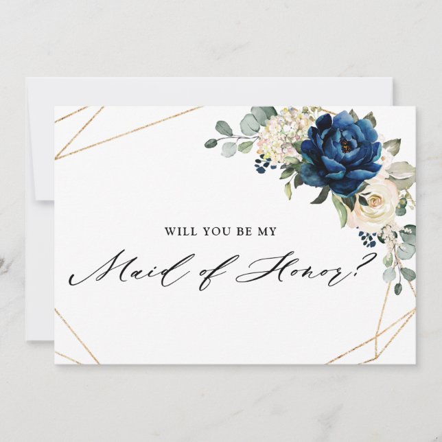 Navy Gold White Ivory Will You Be My Maid of Honou Invitation (Front)