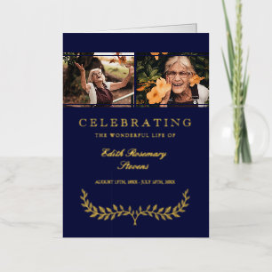 Navy Gold Wreath Celebrating Life Funeral Program