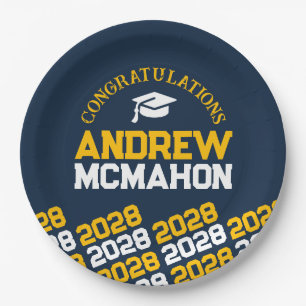 Navy & Gold Yellow Half Repeat Grad Personalised Paper Plate