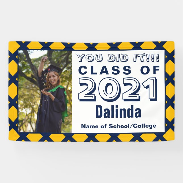 Navy & Gold You Did It Graduation Banner (Horizontal)