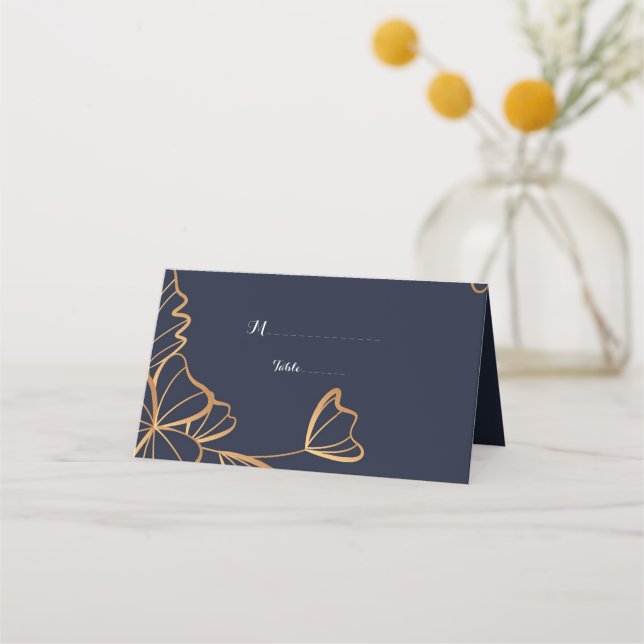 Navy & golden floral place card (Front)